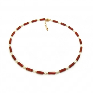Orange Carnelian and Freshwater Pearl Necklace 